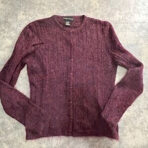 Classiques Entier Sweater Womens L Burgundy SUPERKID MOHAIR Fuzzy Cardigan